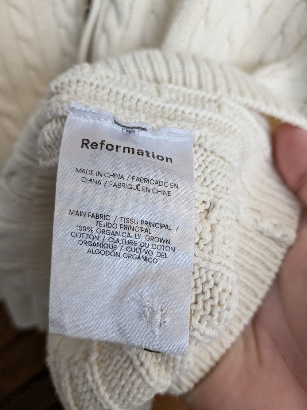 Reformation Eros Cotton Cable Knit Cardigan in Cream / Ivory – Size Medium - Picture 5 of 6